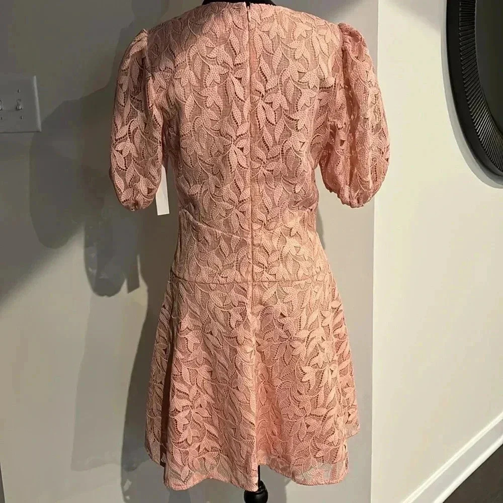 Shoshanna Alize Blush,Lace Overlay,V-Neck,Short Puff Sleeves,A-Line,Empire Waist — image 8 of 8